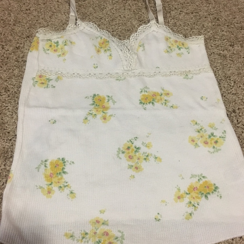 White yellow flowers floral guess tank top xs